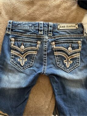 Rock Revival Blue Embroidered Pocket Fabiola Boot Jeans